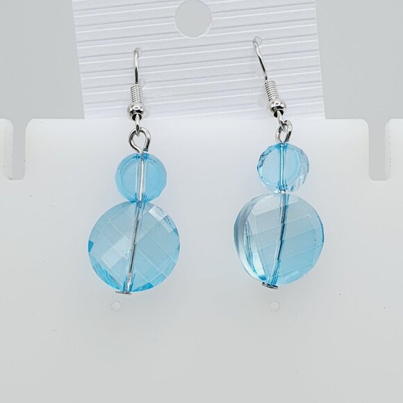 Sky Blue Crystal Beaded Dangle Earrings, AZFA1175 - Picture 1 of 14